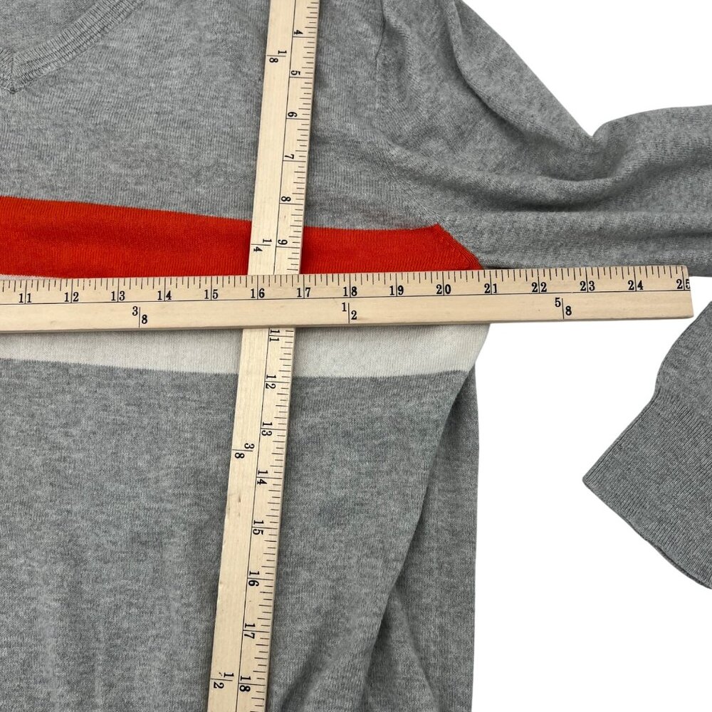 Gap Gray V-Neck Sweater With Orange & White Stripe 100% Cotton Size L - Picture 3 of 6